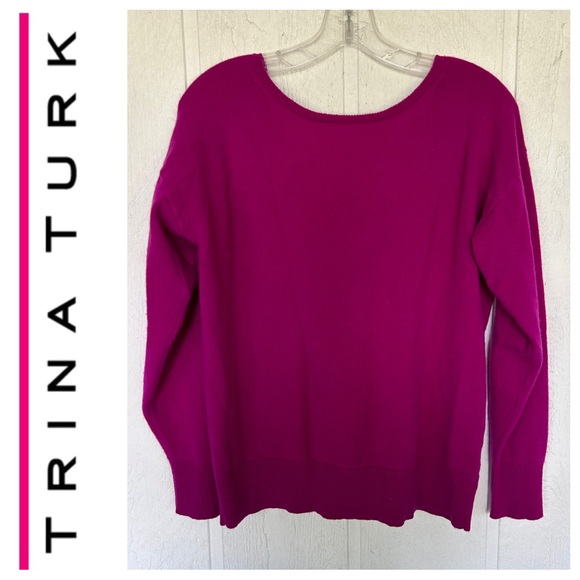 TRINA TURK MAGENTA LONG SLEEVE CASHMERE WOOL SWEATER LARGE - Picture 2 of 12